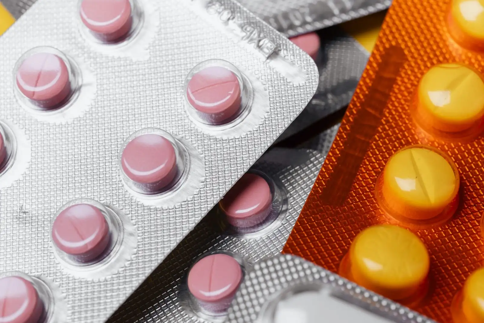 Close-up of blister packs of tablets, authorised and reimbursable medicines, which a CBD product is not